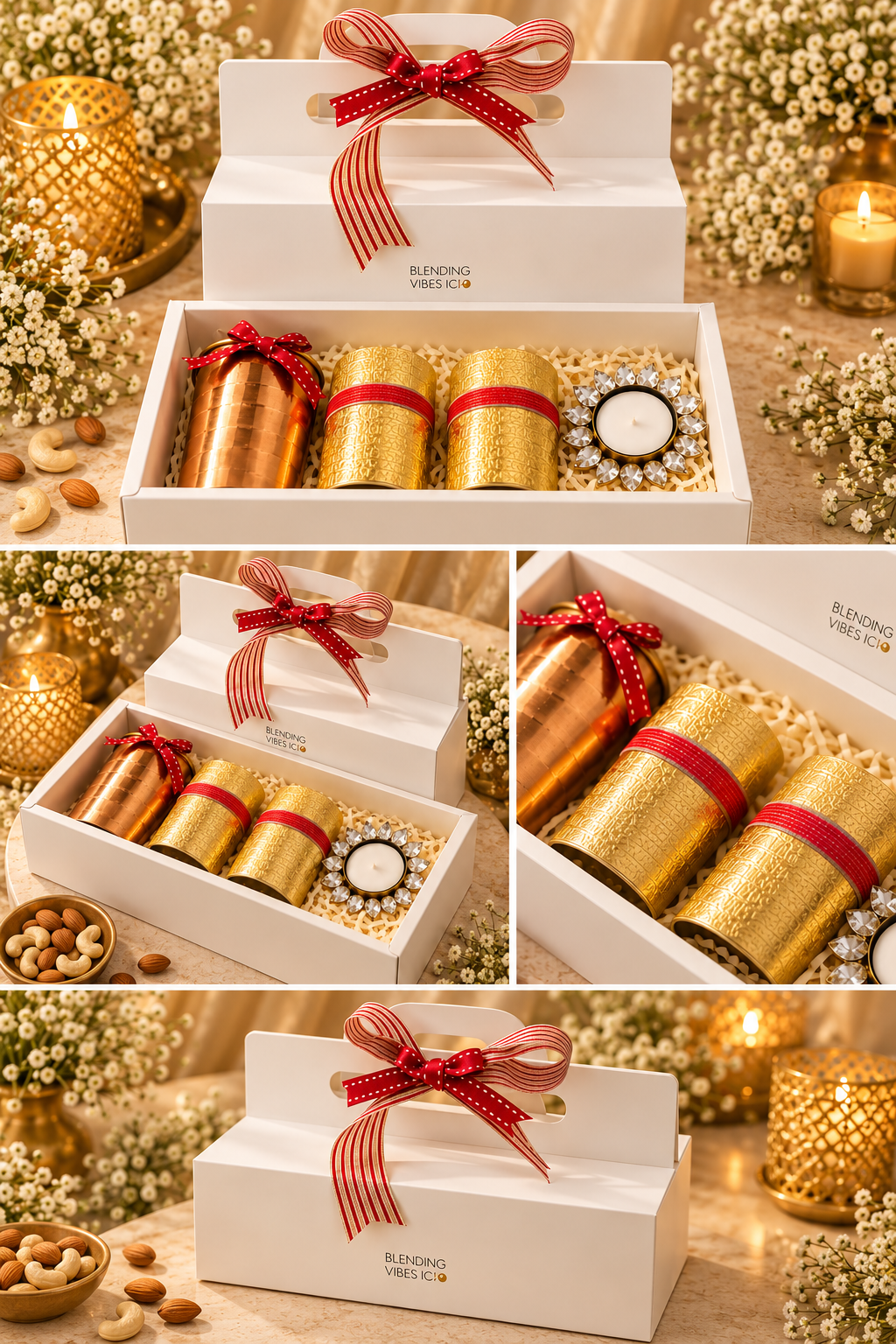 BVC Classic Diwali Hamper - Copper Glass, Almonds, Cashews & Decorative Candle | Premium Gifting