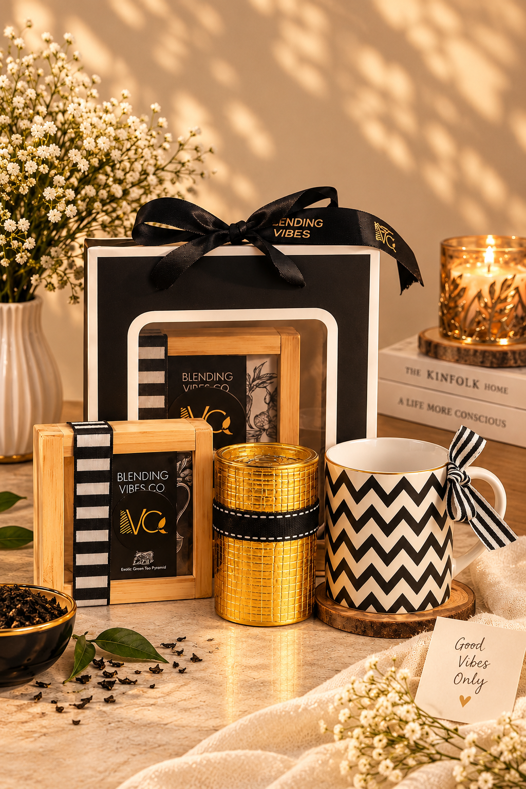 Black & White Goodie Bag – Premium Tea, Mug & Cookies Gift Hamper | Luxury Gifting
